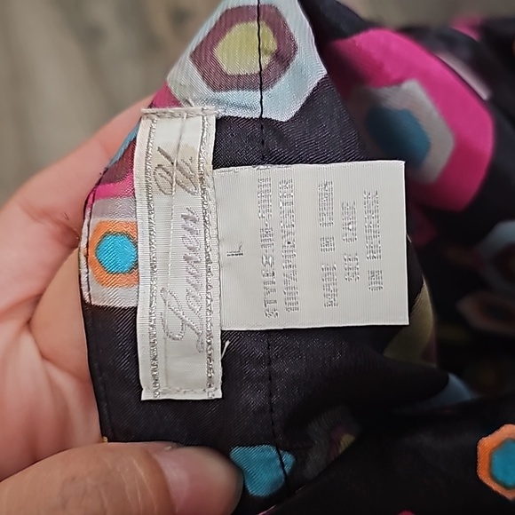 Lauren U. Geometric print satin silky dress 70s inspired multicolored y2k retro - Picture 5 of 6